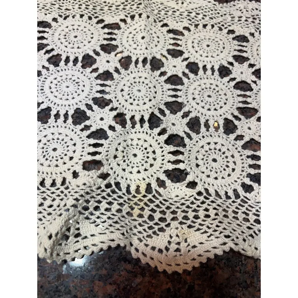 Vintage Handmade Crochet Rectangle Doily Cream 17